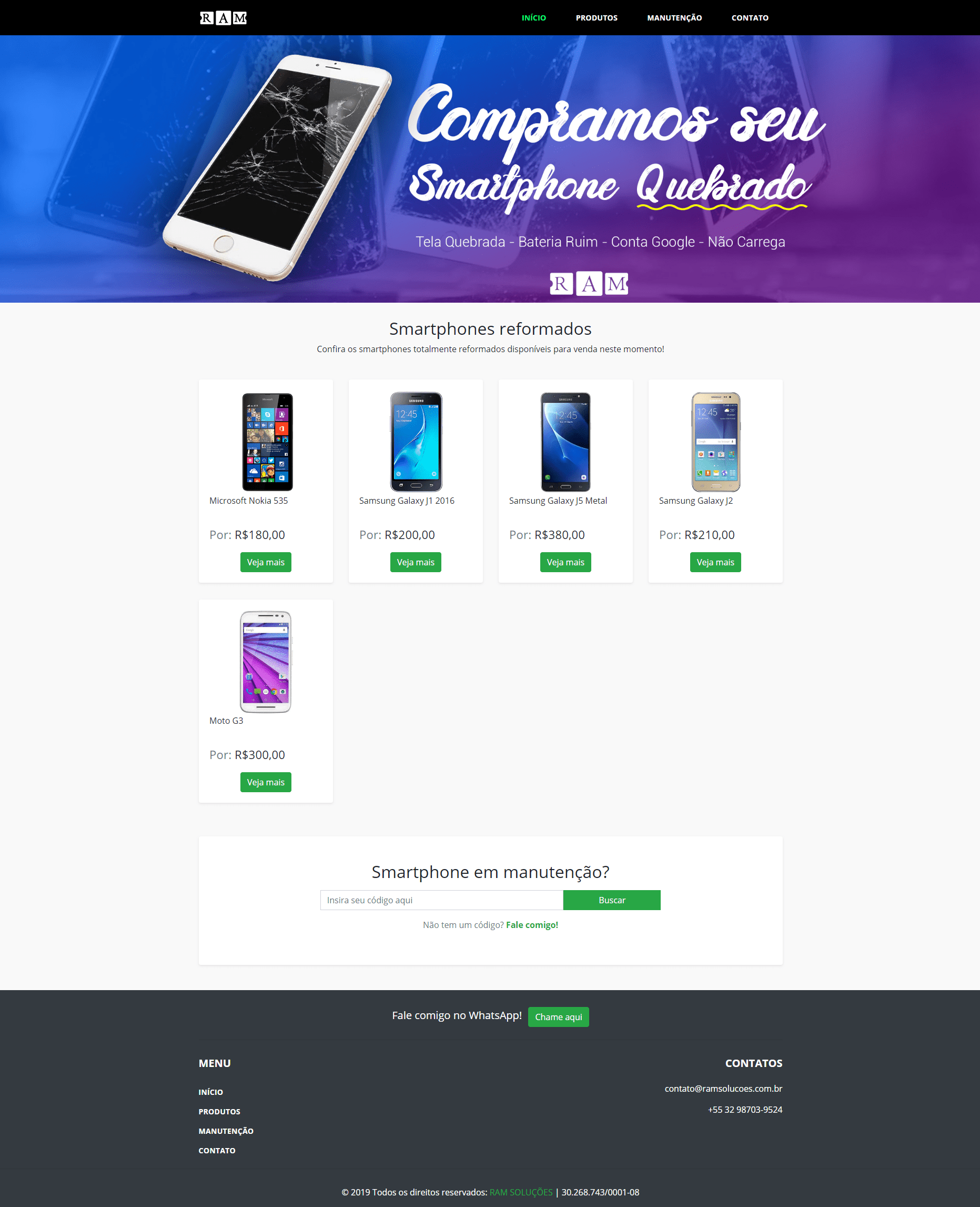 Página contendo anúncios e celulares para venda.